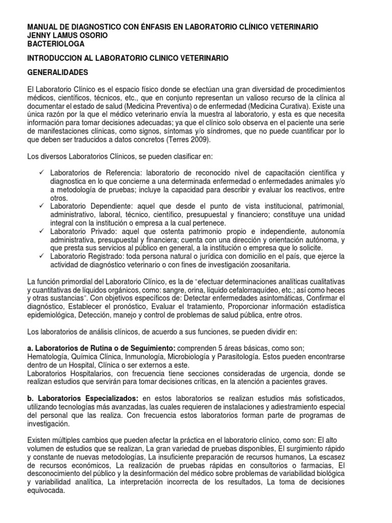 Manual de Diagnóstico Veterinario Clínico | PDF | Laboratorios | Lavado ...