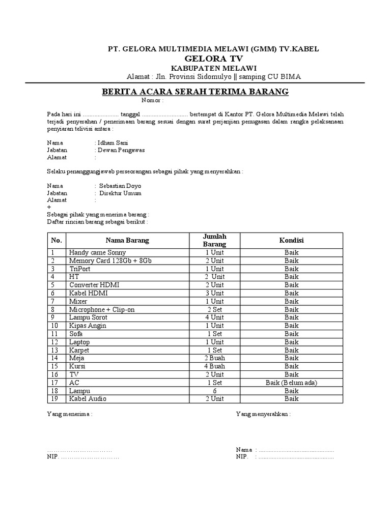 Form Berita Acara Serah Terima Barang | PDF