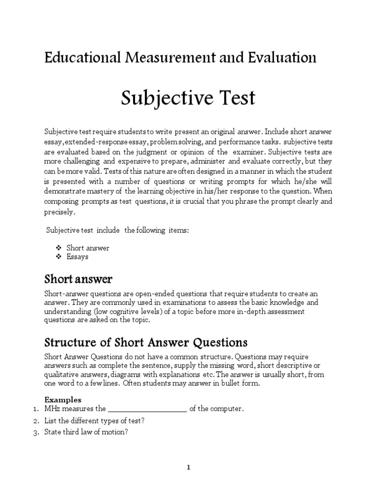 Designing Effective Subjective Tests | PDF | Question | Test (Assessment)