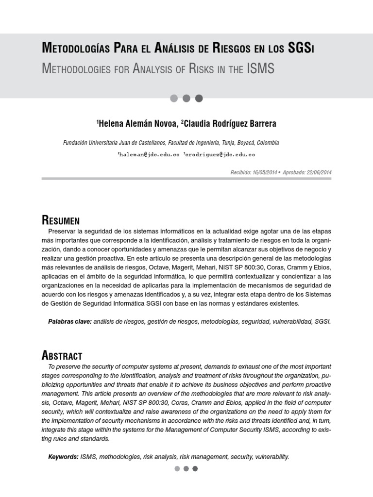 Metodologías de Análisis de Riesgos en SGSI | PDF | La seguridad ...