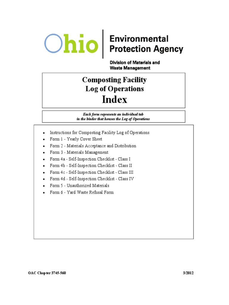 Composting Facility Operations Log Guide | PDF | Compost | Regulatory ...