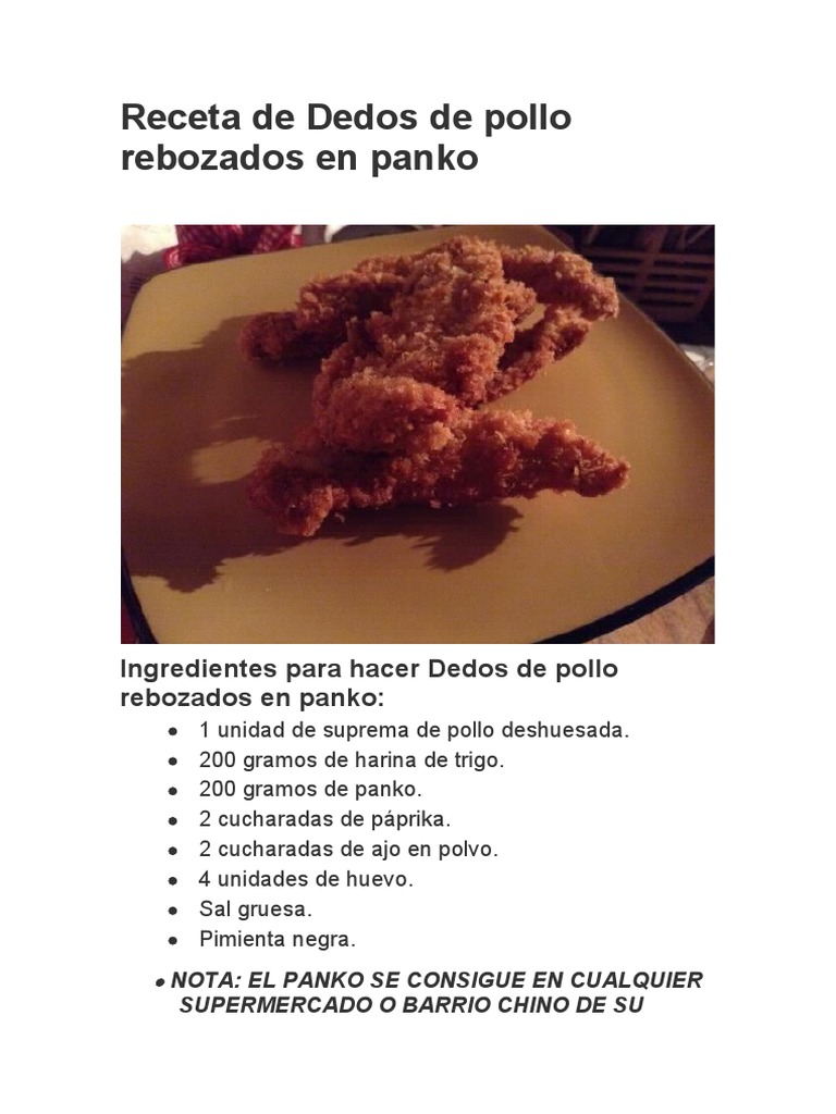 Receta de Dedos de Pollo Rebozados en Panko | PDF