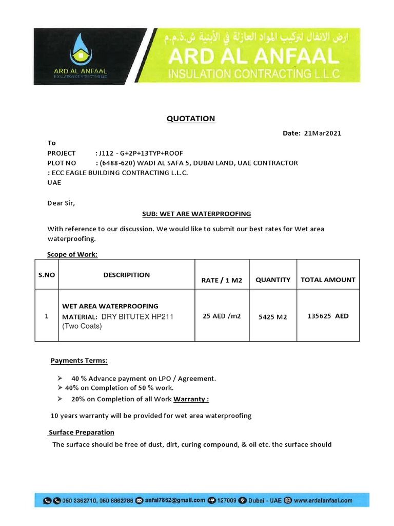 Wet Area Waterproofing Quote | PDF