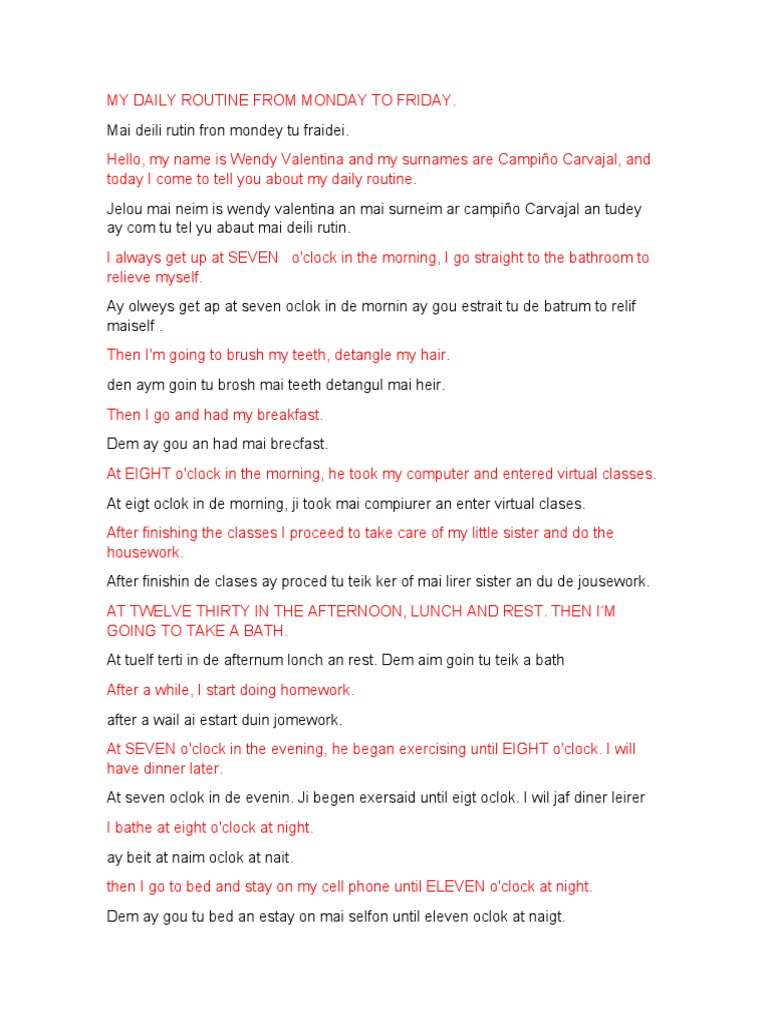 My Daily Routine Pronunciación. | PDF | Wellness | Lifestyle