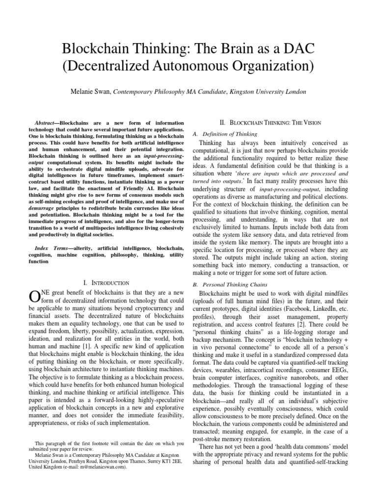 Blockchain Thinking The Brain As A DAC | PDF | Artificial Intelligence ...
