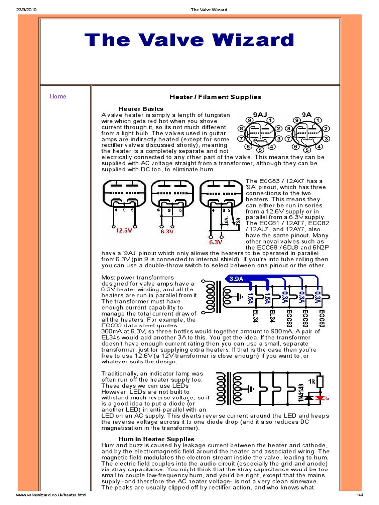 Filament Heater Wiring and Hum Solutions | PDF | Vacuum Tube | Transformer