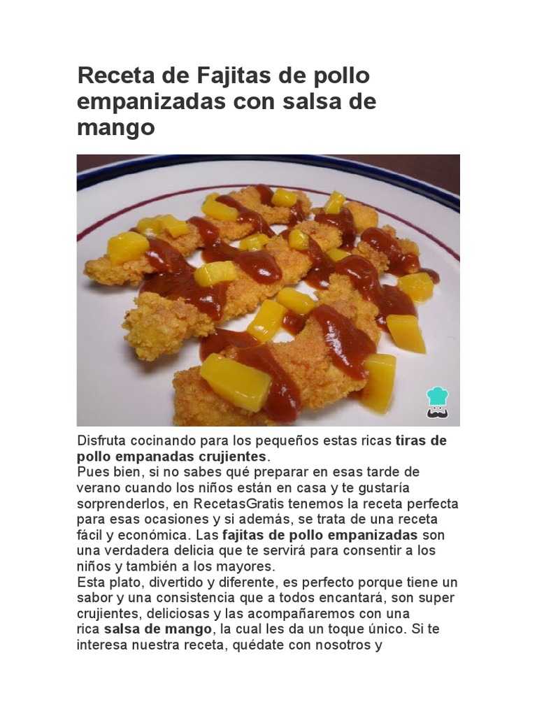 Receta de Fajitas de Pollo Empanizadas Con Salsa de Mango PDF Salsa