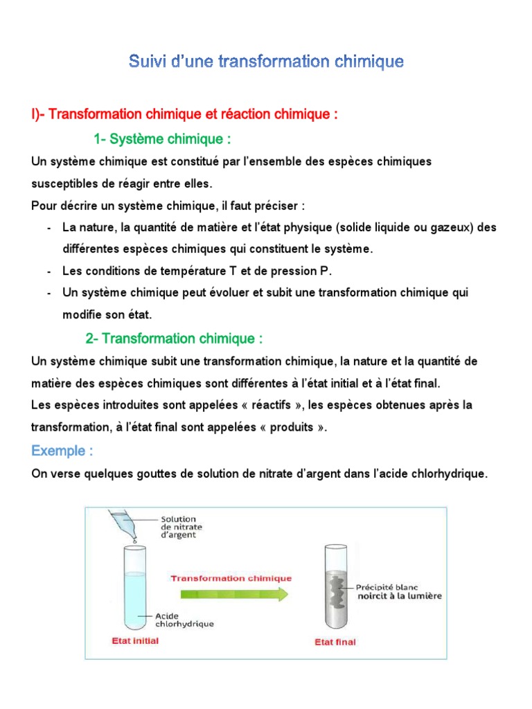 Transformation chimique et systèmes chimiques | PDF | Stœchiométrie ...