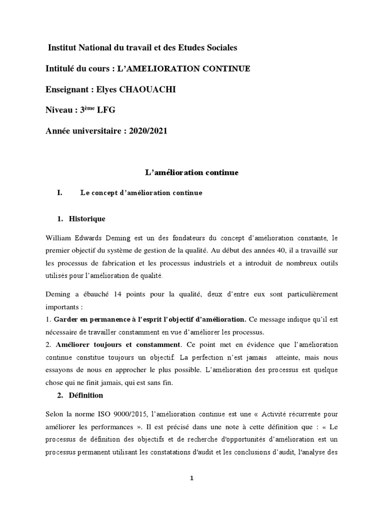 Amélioration Continue : Concepts et Outils | PDF | Six Sigma | Lean ...