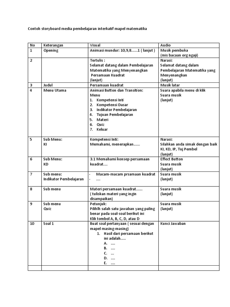 Contoh Storyboard Media Pembel Interaktif PDF
