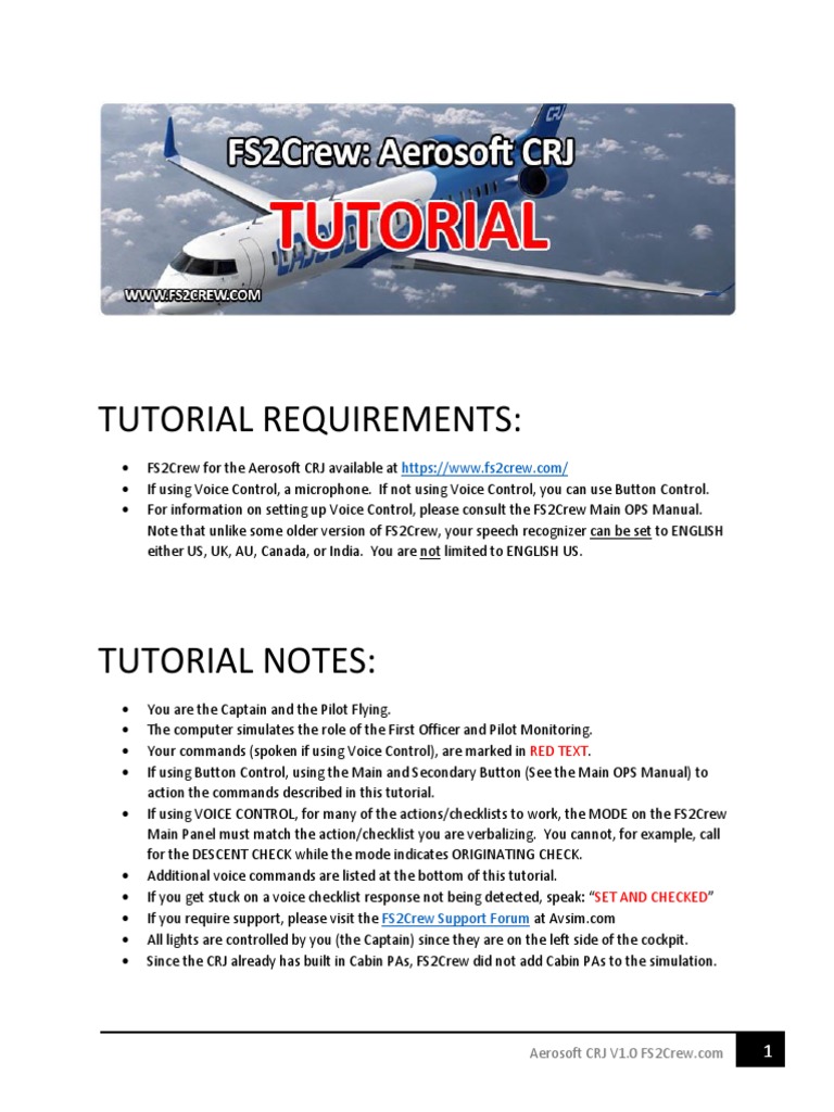FS2Crew CRJ Tutorial | Download Free PDF | Takeoff | Landing Gear