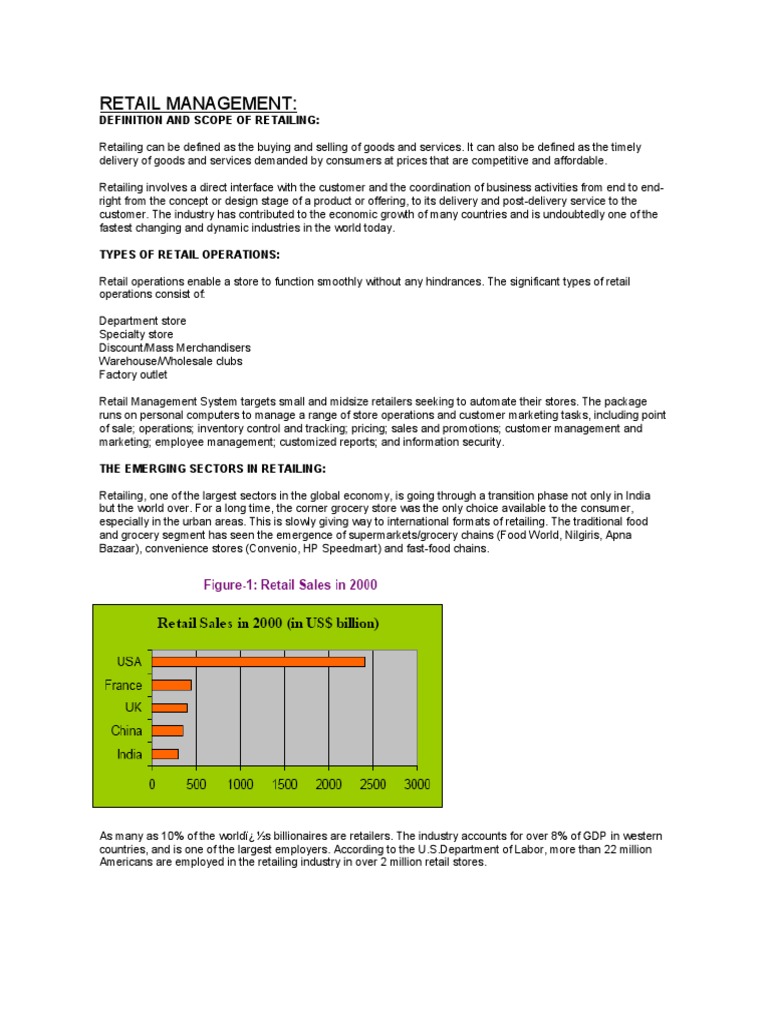 Retail Management Definition and Scope of Retailing PDF Retail