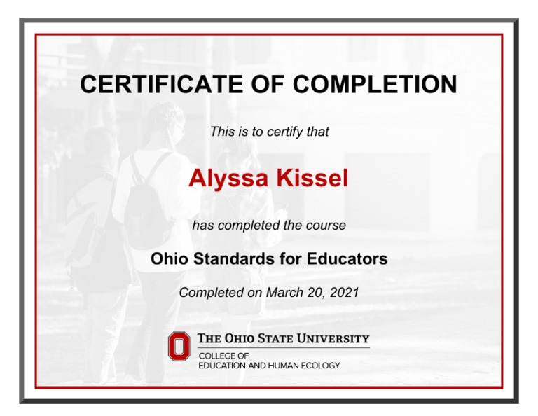 Ohio Educator Standards Certificate Alyssa Kissel | PDF