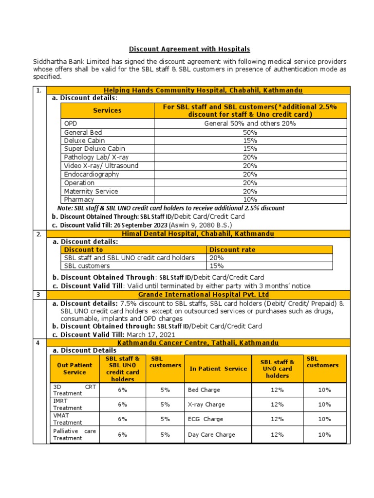 Discount Discount Obtained Through SBL Staff ID/ Discount Valid Till