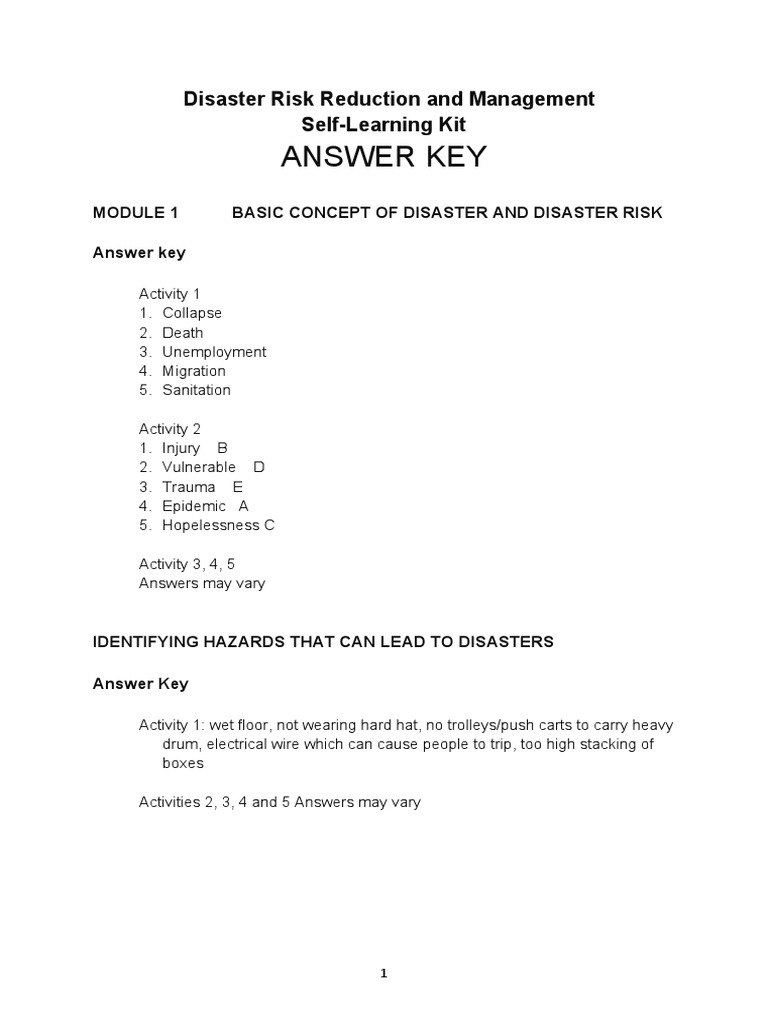 DRRM Self-Learning Kit Answer Key | PDF | Hazards | Earthquakes