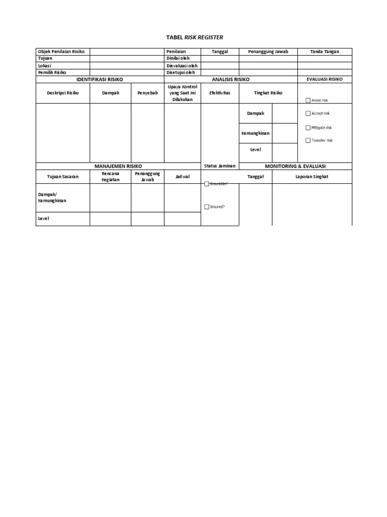 Tabel Risk Register dan Manajemen Risiko | PDF