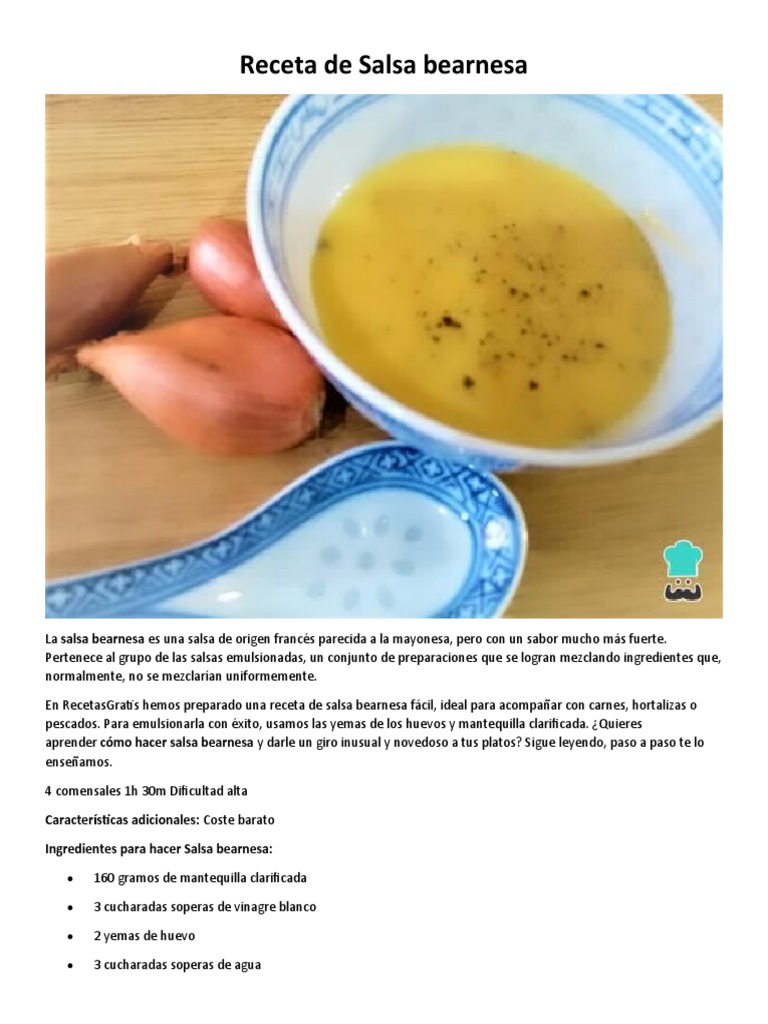 Receta de Salsa Bearnesa | PDF | Salsa | Cocina europea