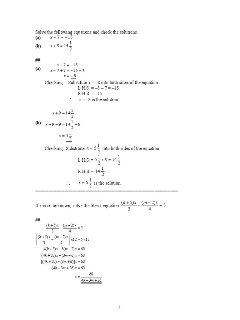 X - 8 Is The Solution.: X M X K | PDF | Equations | Mathematical