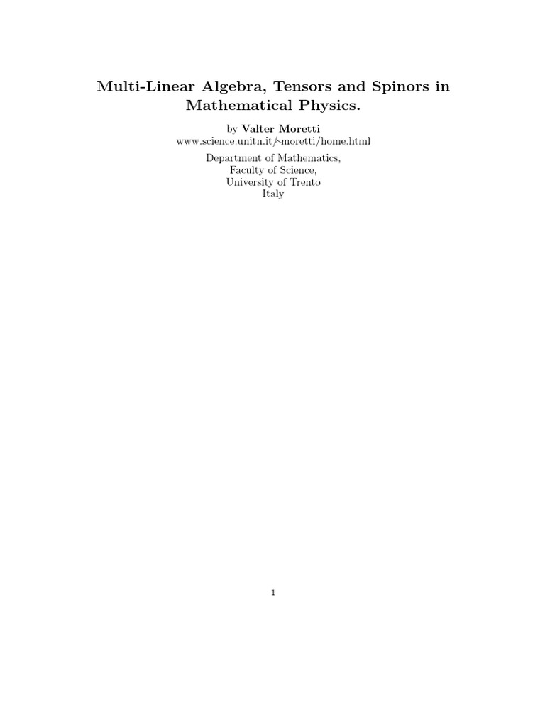 Multi-Linear Algebra, Tensors and Spinors | PDF | Tensor | Vector Space
