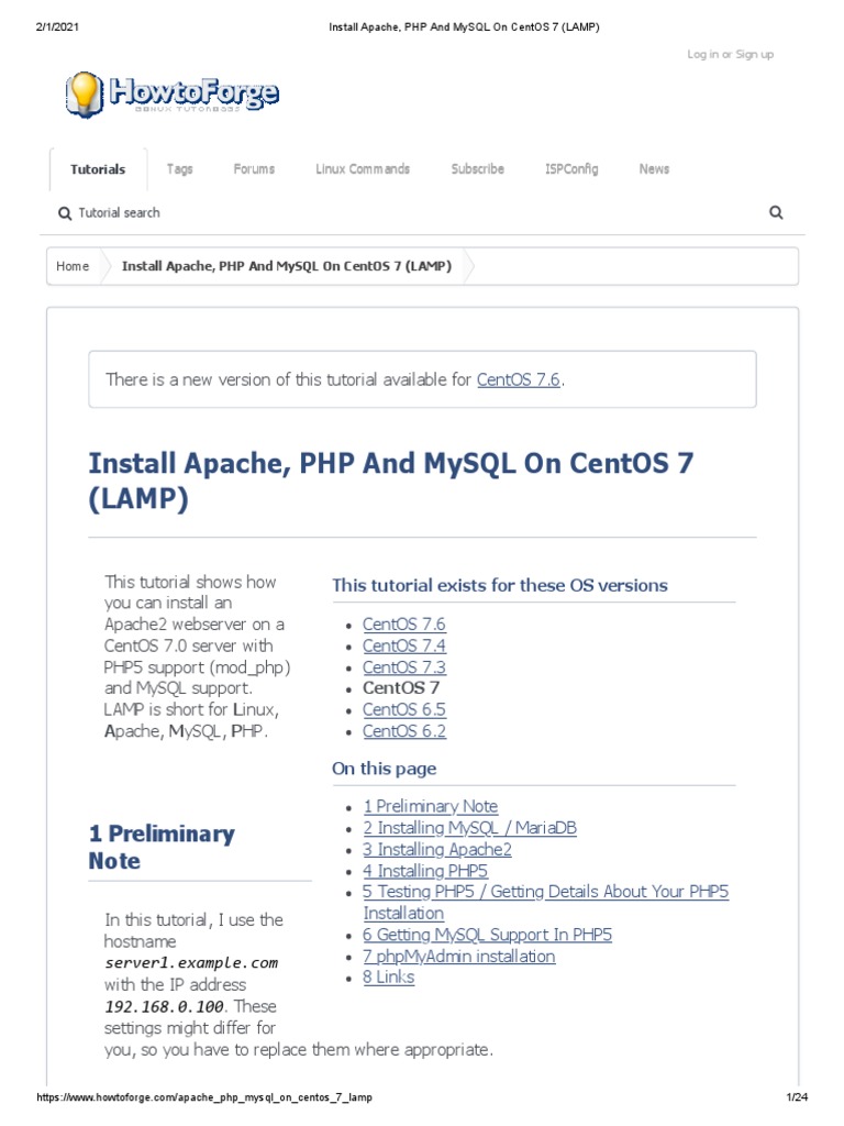 Install Apache, PHP and MySQL On CentOS 7 (LAMP) | PDF | Php | Apache ...