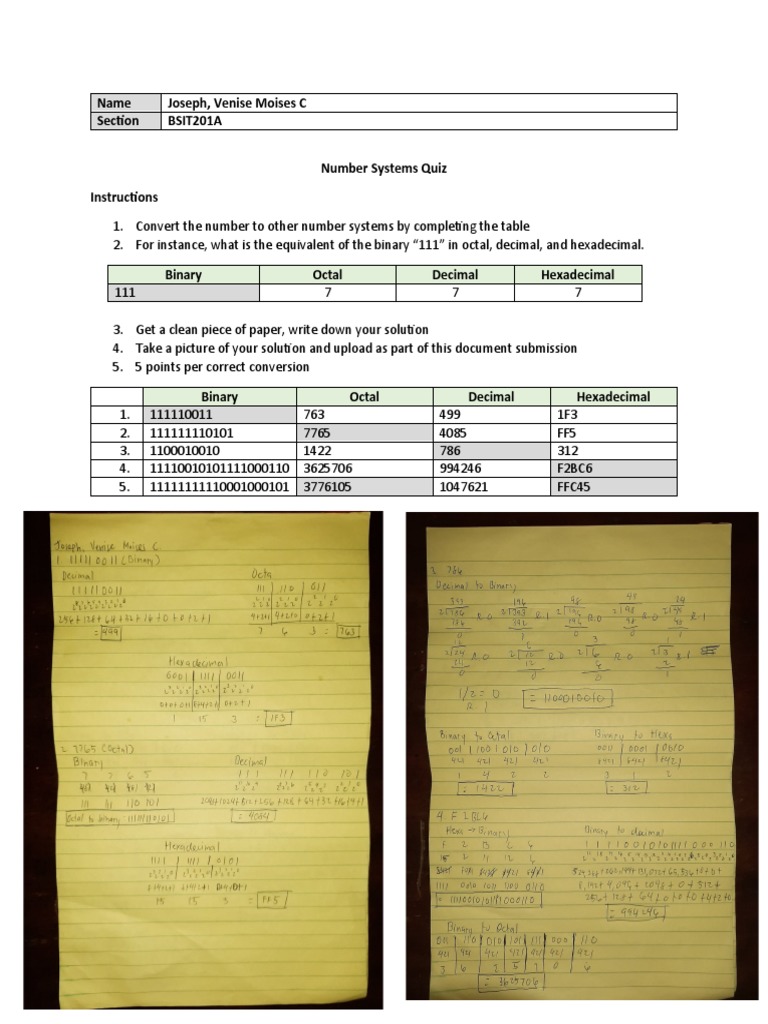 Number System Quiz PDF
