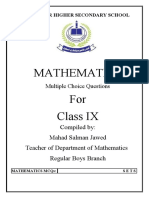 Mathematics For Class IX: Compiled By: Mahad Salman Jawed Teacher of Department of Mathematics Regular Boys Branch