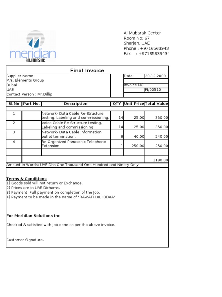 Invoice United Arab Emirates Invoice