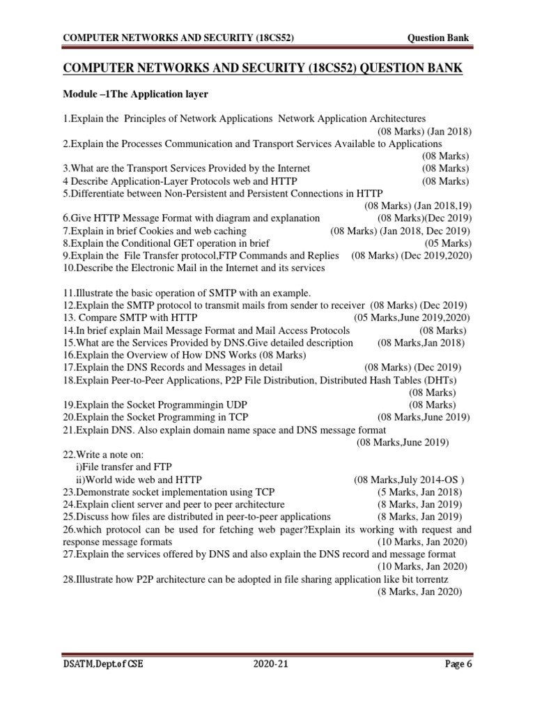 18CS52 Computer Networks Question Bank | PDF | Routing | Transmission ...