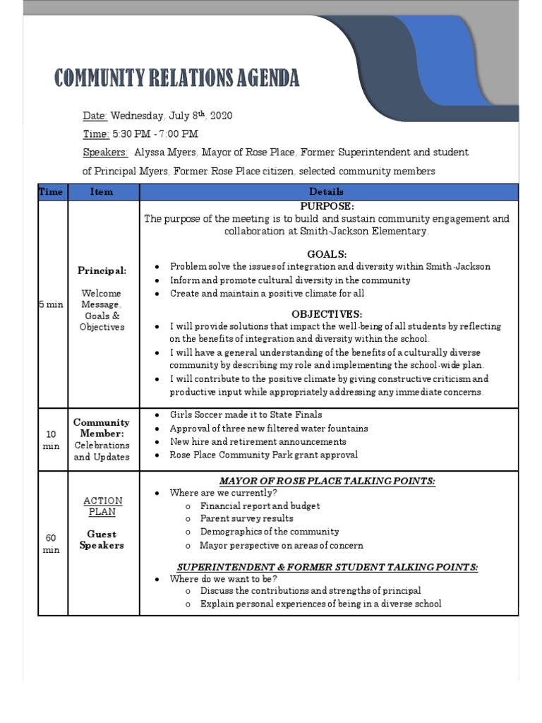 Myers Meeting Agenda and Rationale | PDF | Value (Ethics) | Mindset