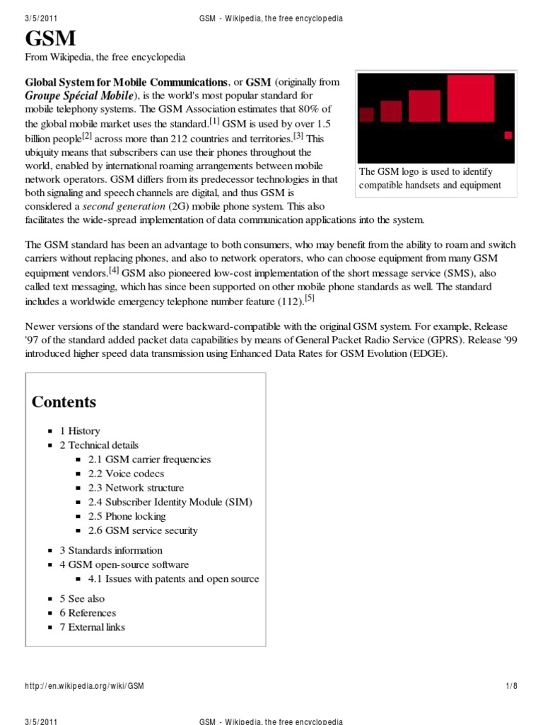 GSM - Wikipedia, The Free Encyclopedia | PDF | Gsm | Subscriber ...