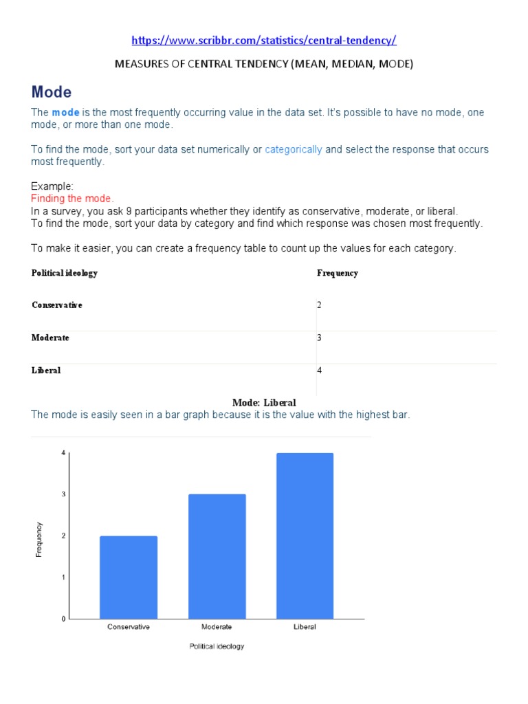 Measures of Central Tendency Guide | PDF | Mean | Mode (Statistics)