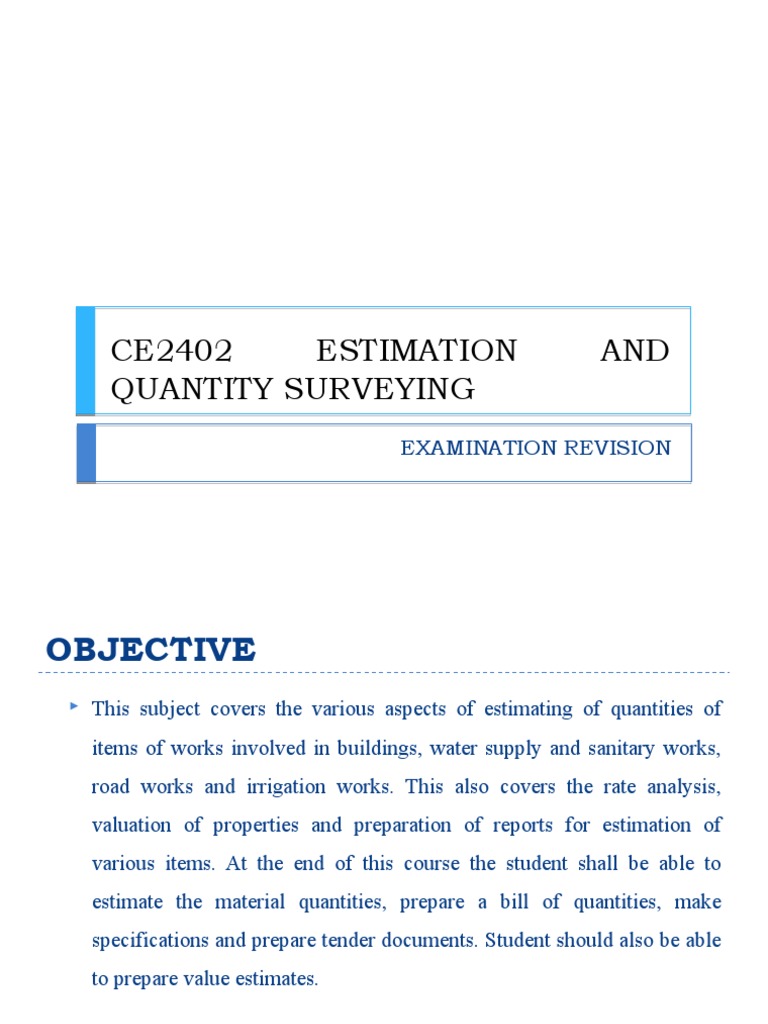 Estimation & Quantity Surveying Guide | PDF