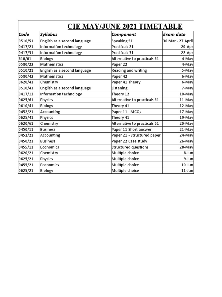 Cie Exam Timetable June 2024 Image to u