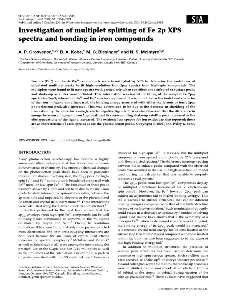 Articulo de Espectroscopía de Fotoelectrones Emitidos Por Rayos X para
