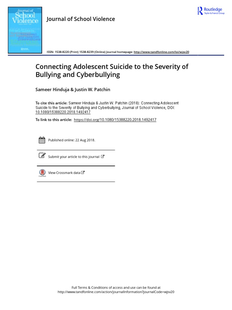 Connecting Adolescent Suicide To The Severity of Bullying and ...