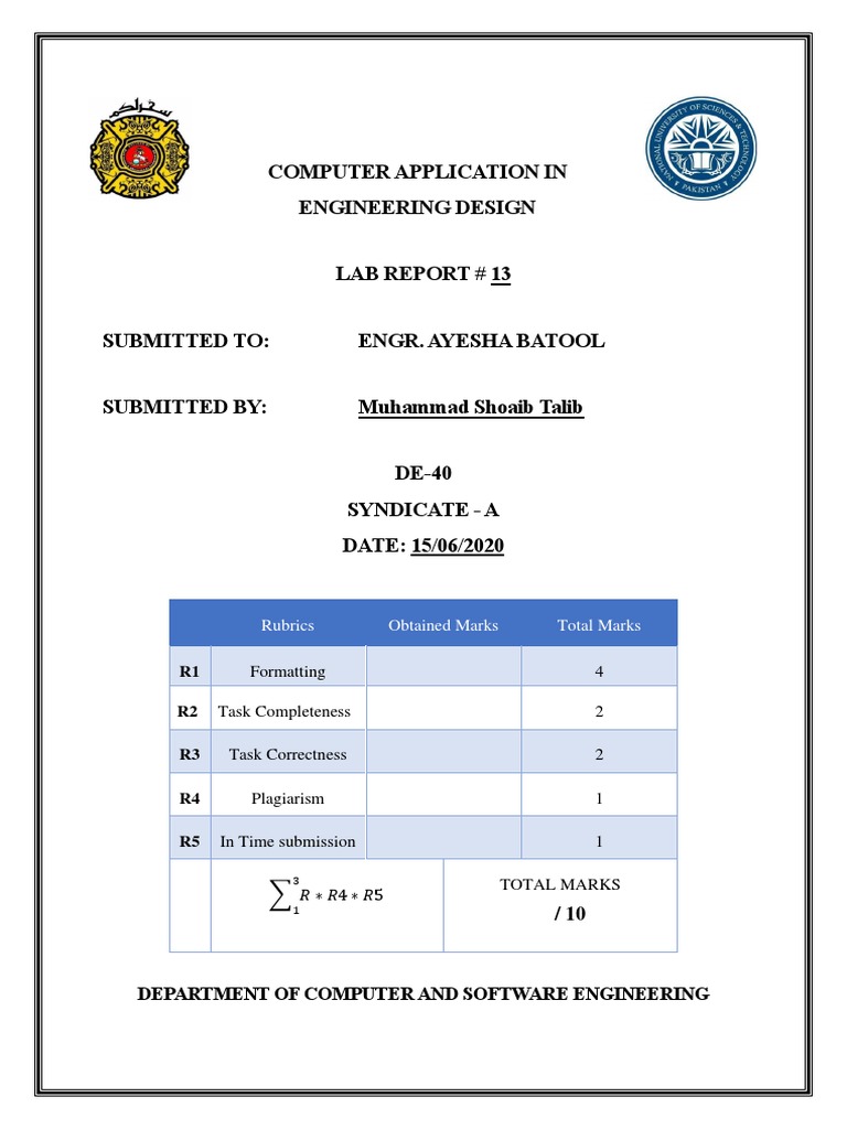 Muhammad Shoaib Talib Lab Report 13 | PDF | Software | Computer Engineering