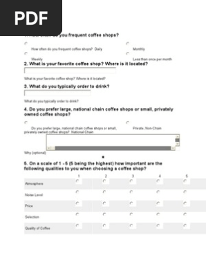 Questionnaire On Coffee Coffeehouse Coffee