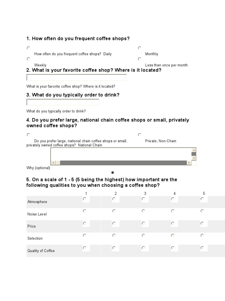 Questionnaire On Coffee | PDF | Coffeehouse | Coffee