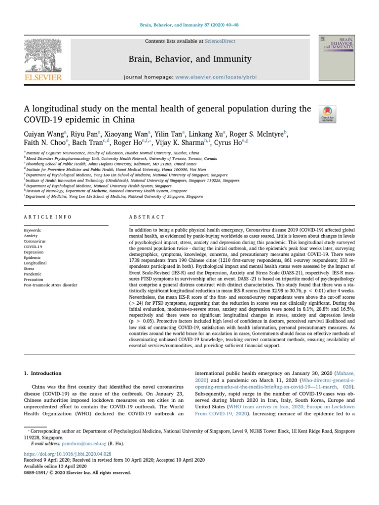 A Longitudinal Study On The Mental Health of General Population During ...
