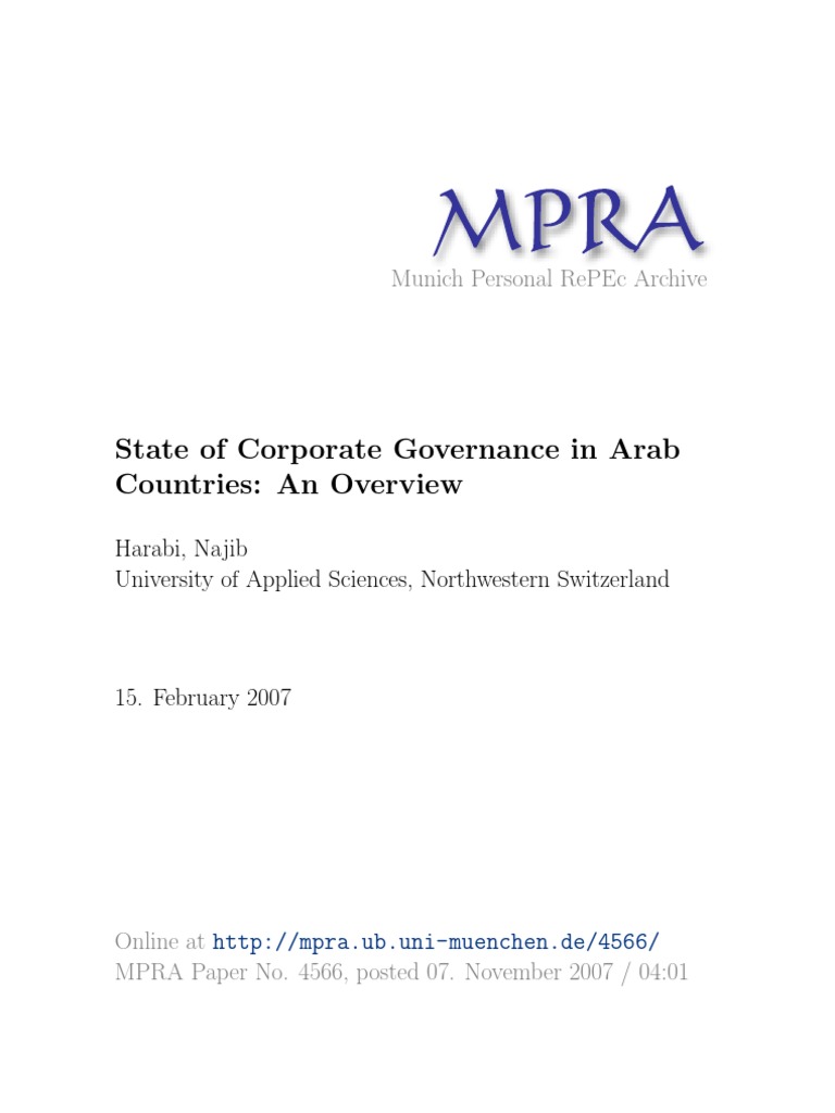 State of Corporate Governance in Arab Countries: An Overview | PDF ...