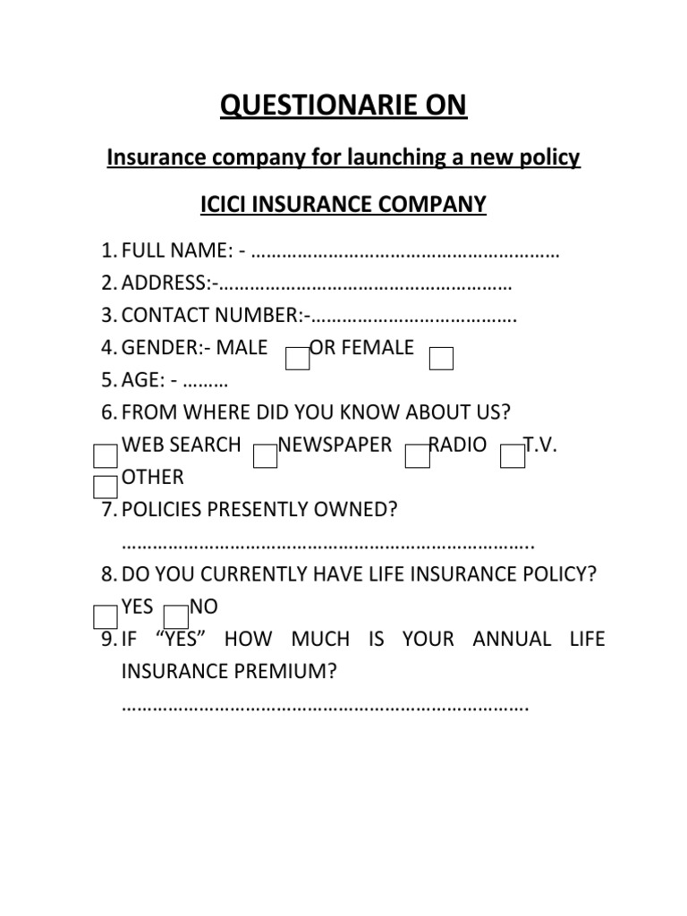 ICICI Insurance Policy Feedback Survey | PDF
