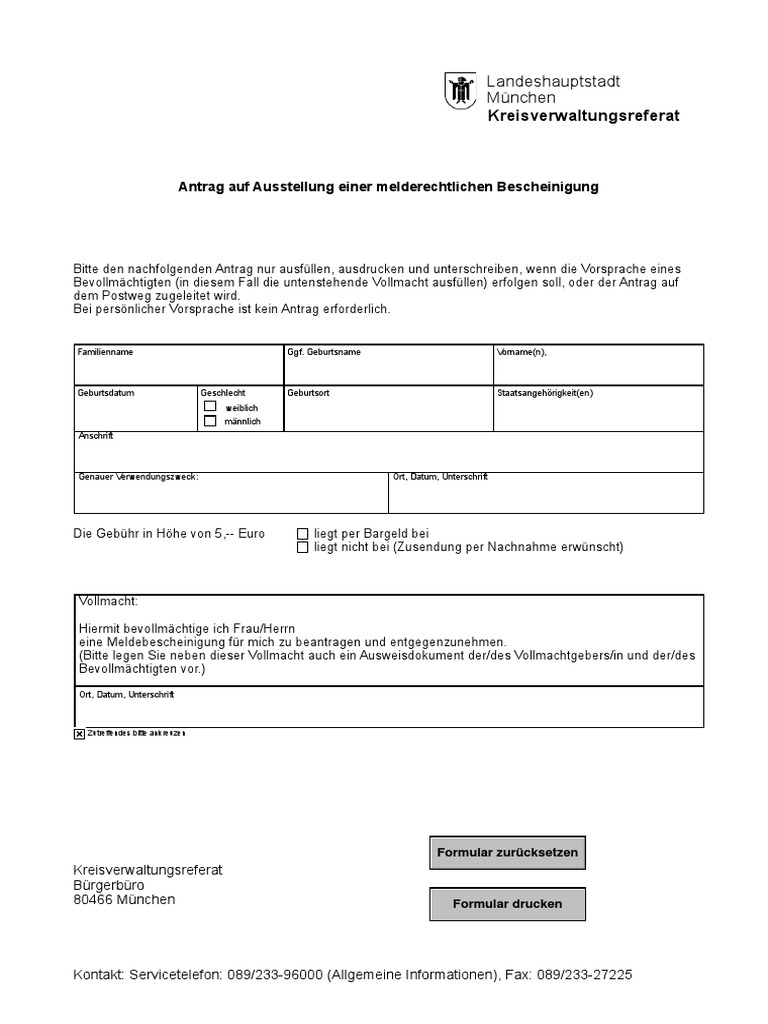 Meldebescheinigung Antrag | PDF