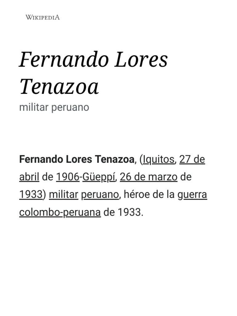 Fernando Lores Tenazoa Wikipedia, La Enciclopedia Libre PDF Perú