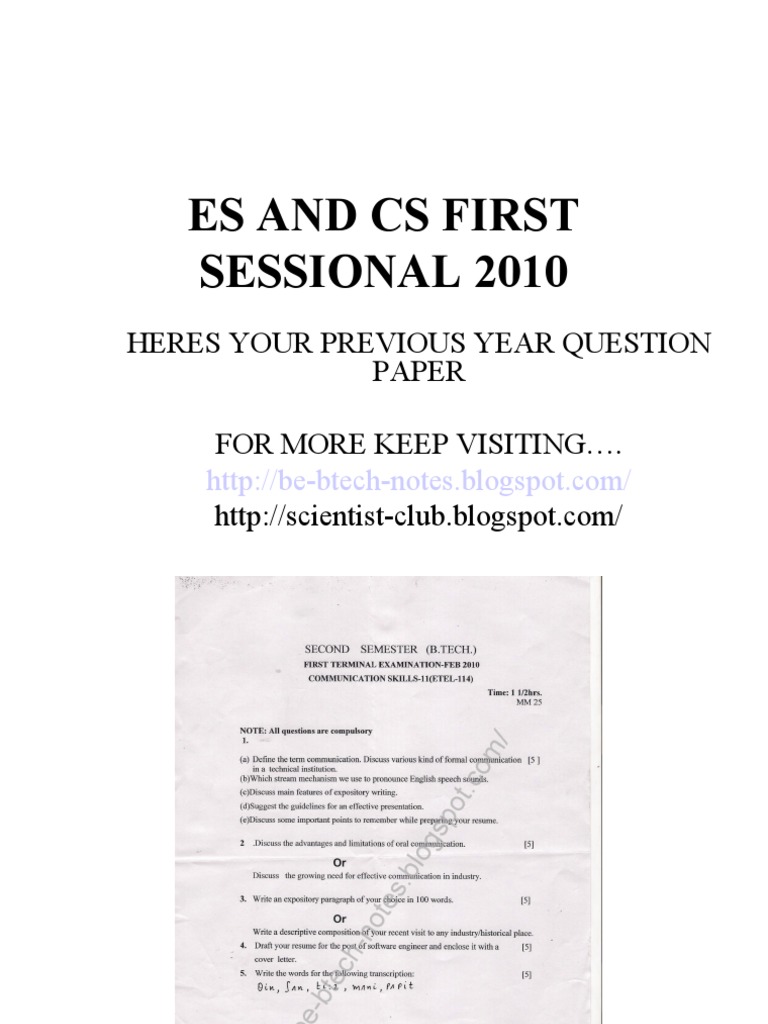 2010 ES and CS Sessional Question Paper | PDF