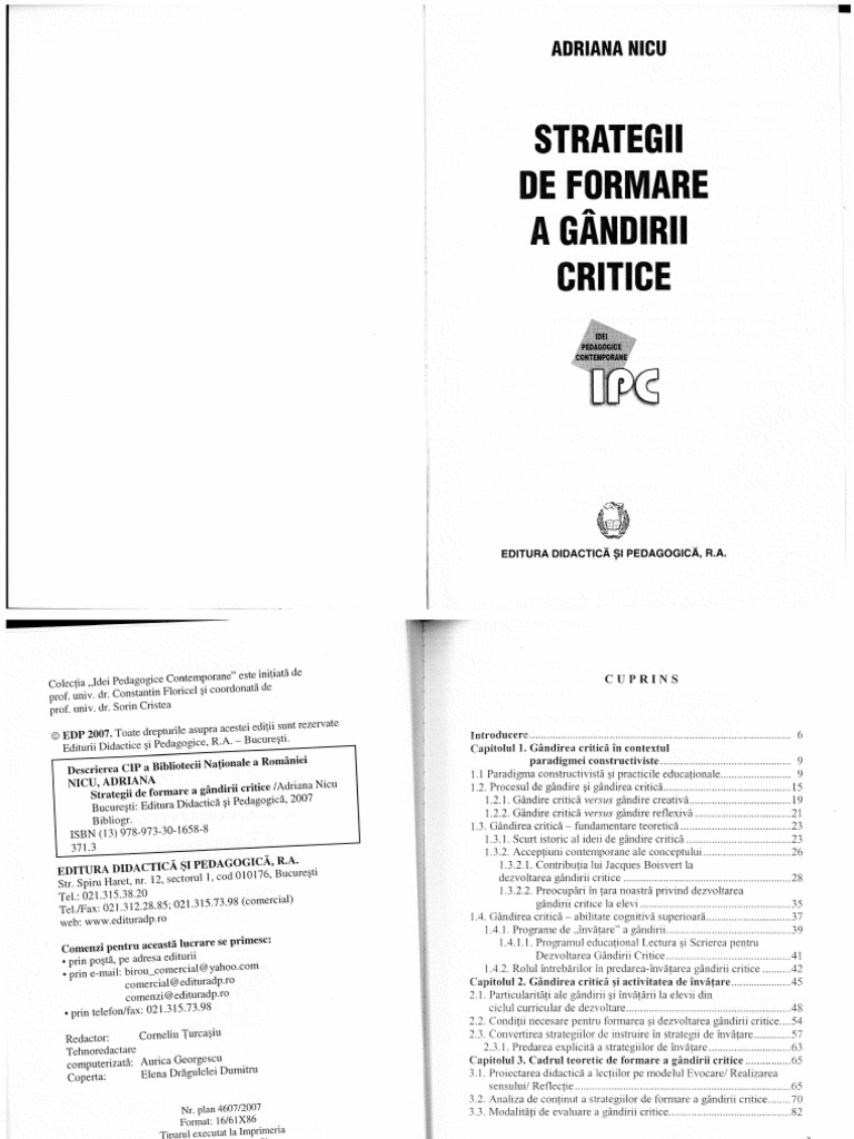 Strategii de Formare A Gandirii Critice, Autor Adriana Micu | PDF