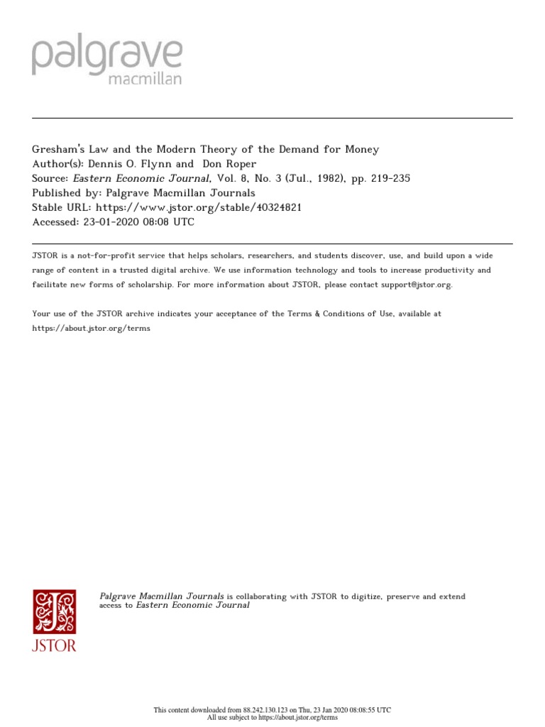 Gresham's Law and The Modern Theory of The Demand For Money | PDF ...