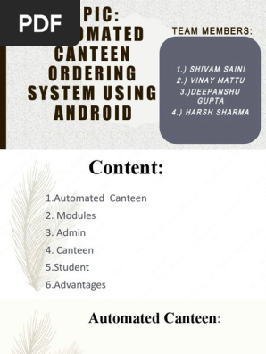 Automated Canteen Ordering System Using Android Menu Cafeteria