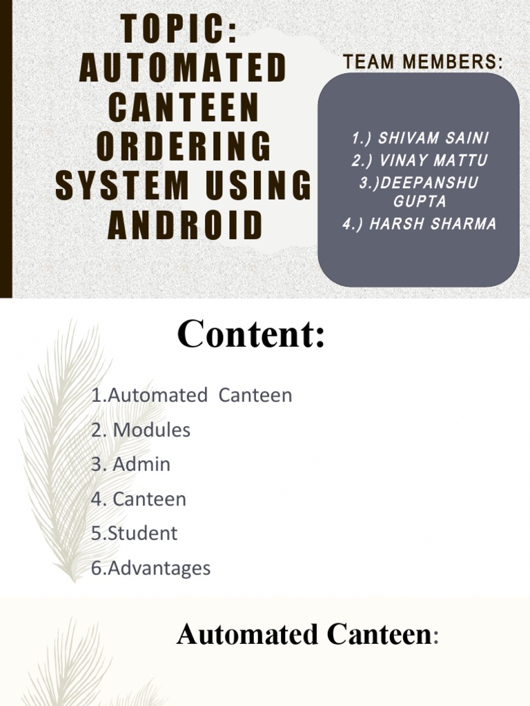 Automated Canteen Ordering System Using Android Menu Cafeteria