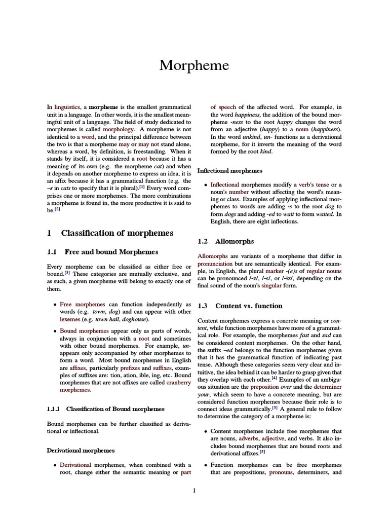 Morpheme: 1 Classification of Morphemes | PDF | Word | Scientific ...