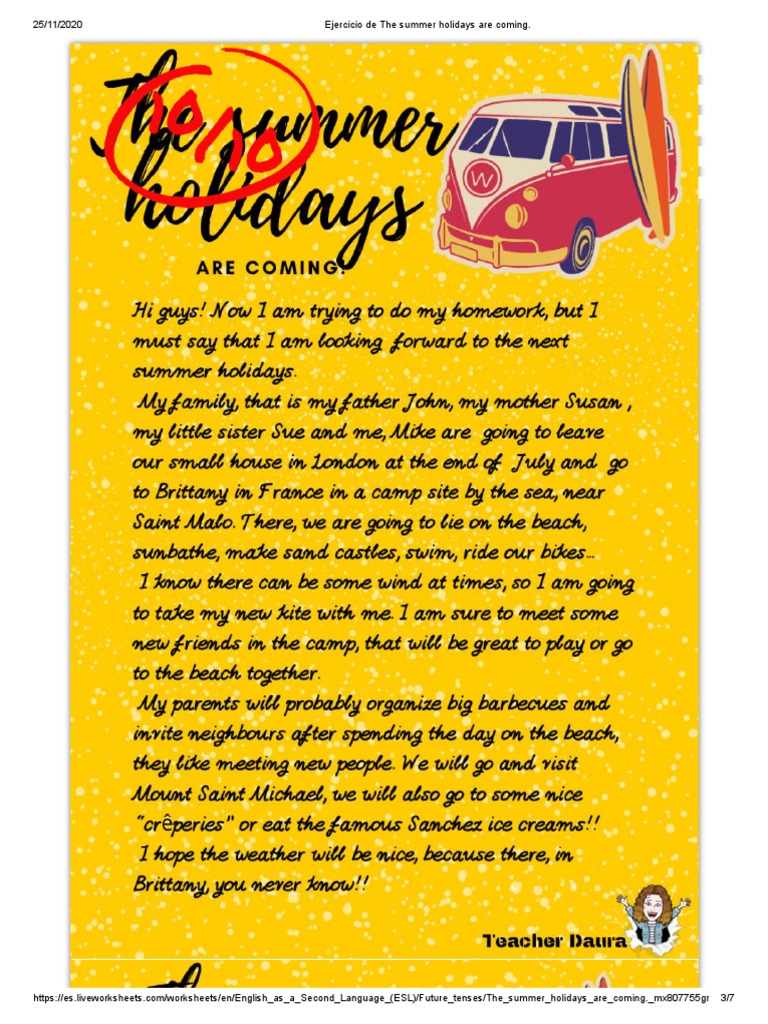 ejercicio de the summer holidays are coming pdf